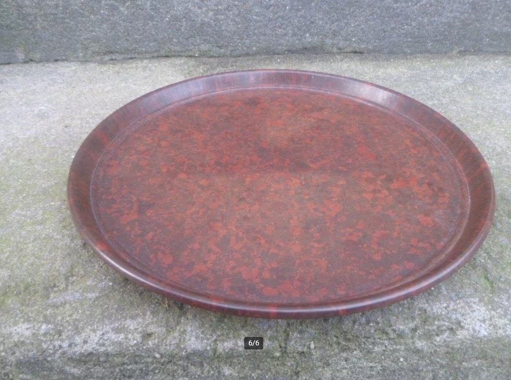 Vintage bakelieten DIENBLAD BAKELIET rond serveerblad blad, Overige materialen, Gebruikt, Met opstaande rand, Rond