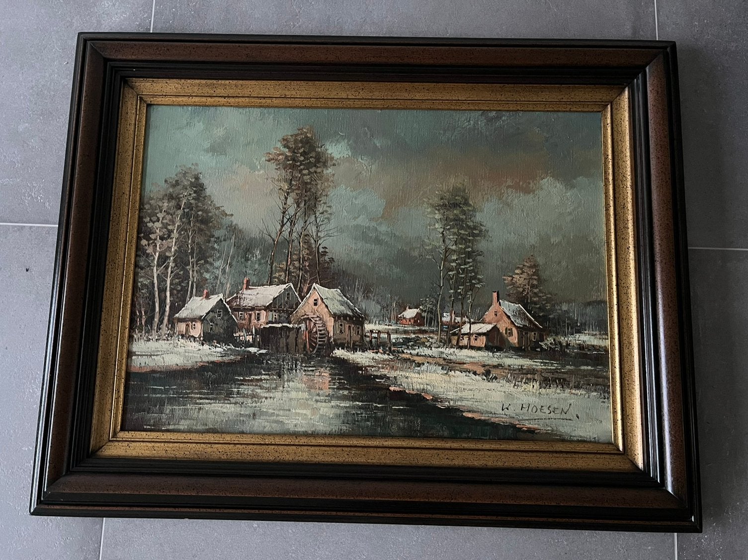 Schilderij / winterlandschap / W Hoesen, Antiek en Kunst, Ophalen of Verzenden