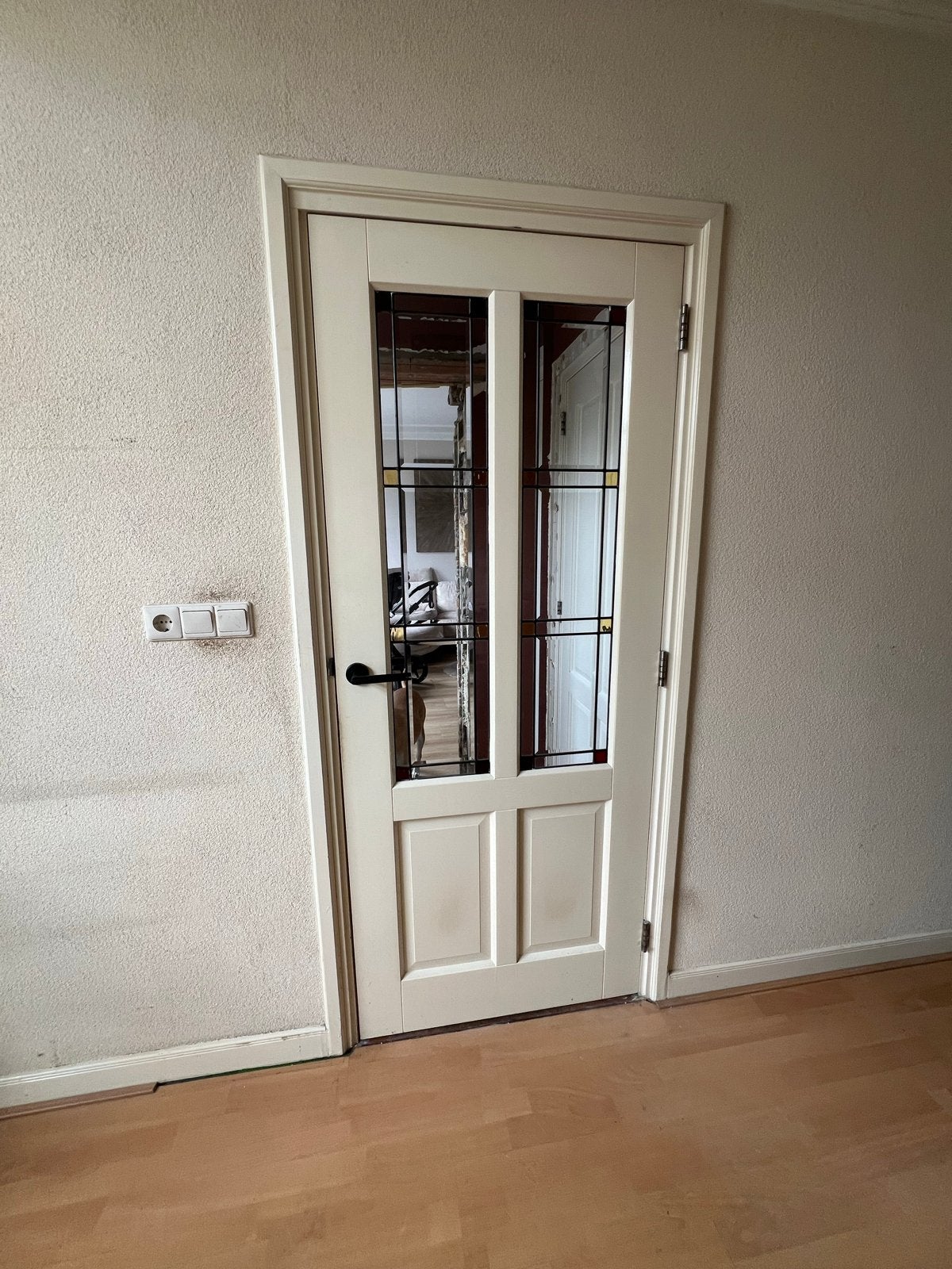 Binnendeur met glas in lood en zwart deurbeslag, Ophalen, Gebruikt, 80 tot 100 cm, Binnendeur