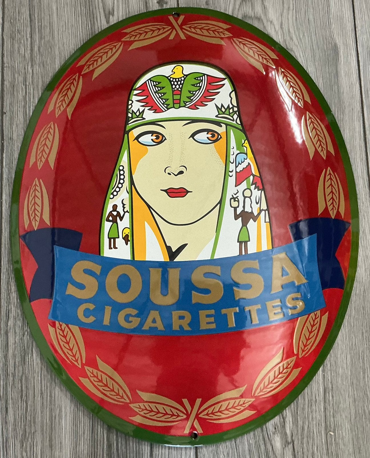 Emaille bord SOUSSA sigaretten, Ophalen of Verzenden, Gebruikt, Reclamebord