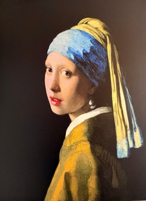 Grote Canvas Schilderijen: Meisje met de Parel & Bloemen, Ophalen, Doek, Portret of Personen, Klassiek