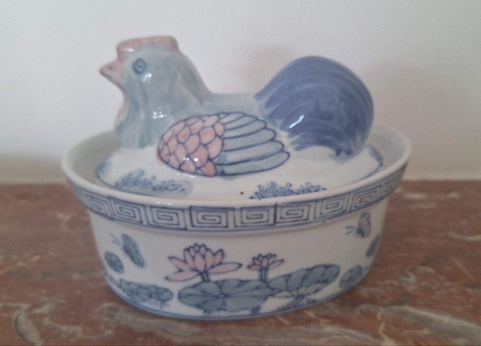 Vintage Chinees Porseleinen Deksel Schaaltje met Kip, Ophalen of Verzenden