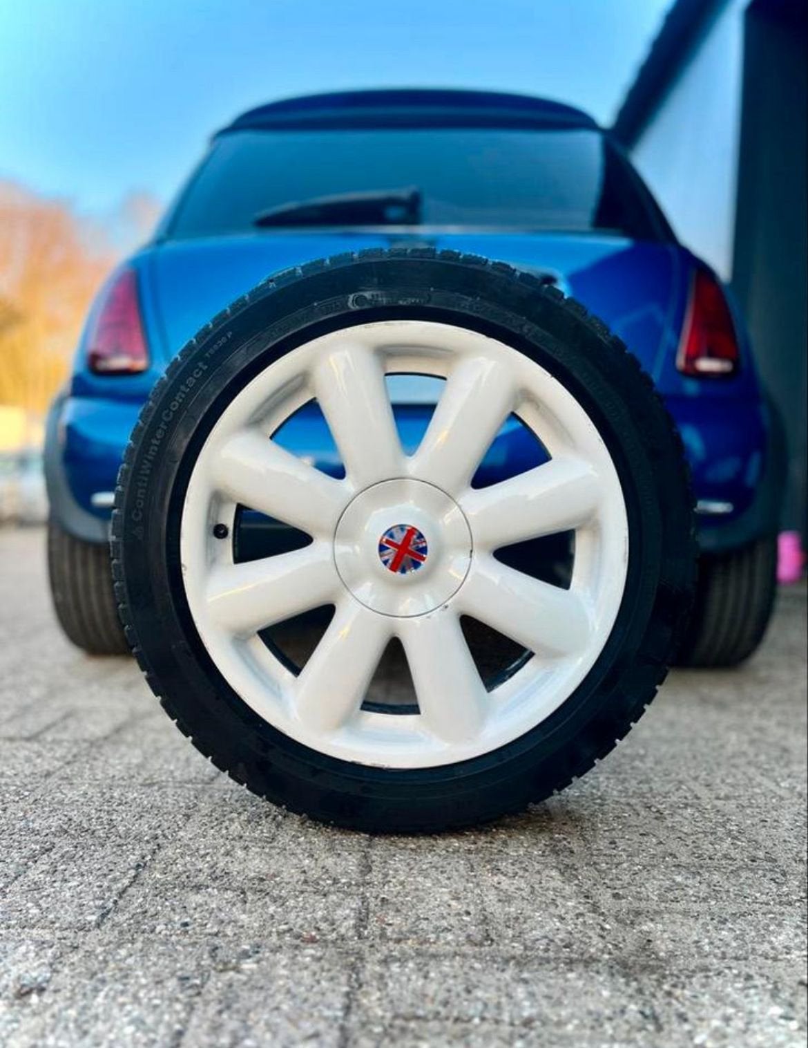 Witte velgen mini cooper met Union Jack, Ophalen, Gebruikt, Velg(en), 17 inch