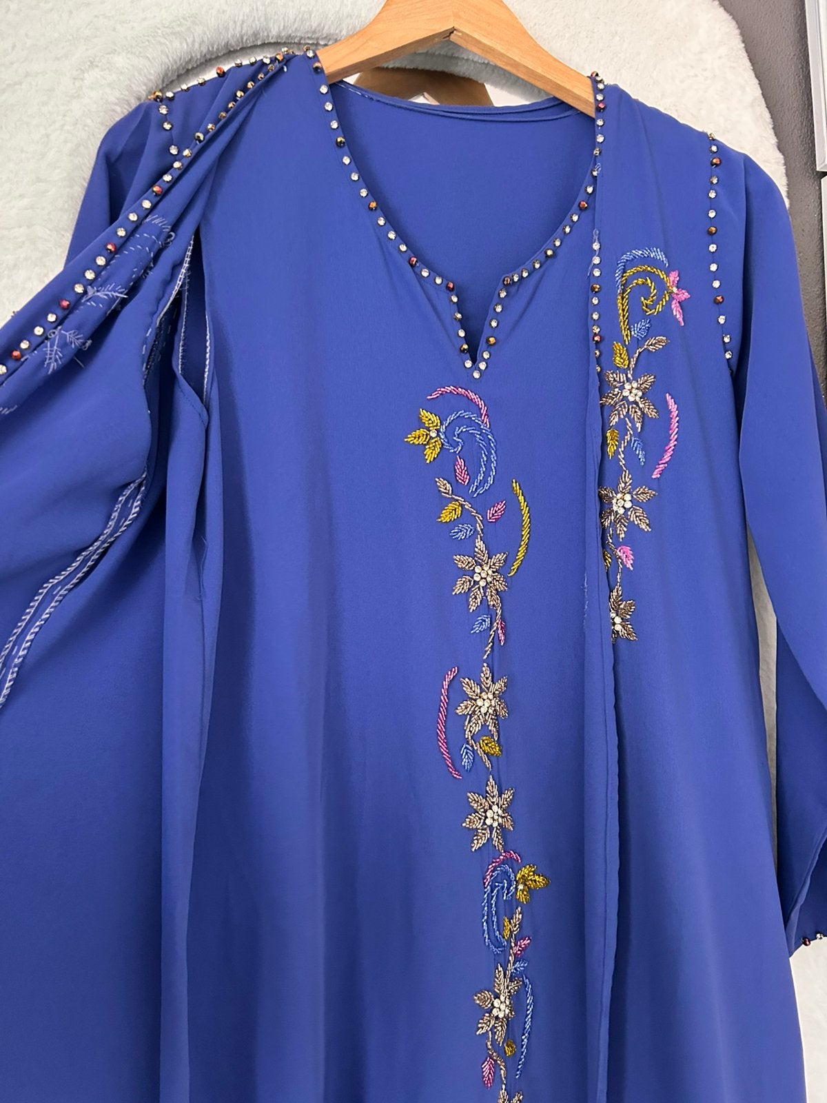 Marokkaanse kaftan 2 delig maat L koningsblauw, Ophalen of Verzenden, Zo goed als nieuw, Maat 38/40 (M), Overige typen