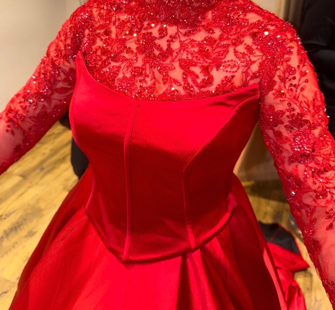 Prachtige rode henna jurk met lange mouwen kina elbise, Ophalen of Verzenden, Zo goed als nieuw, Rood, Trouwjurk