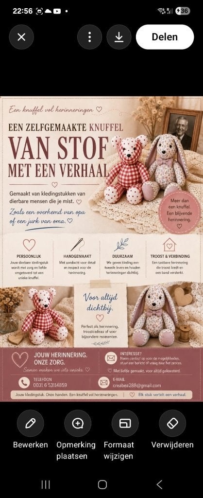 Een zelfgemaakte knuffel met een verhaal, Ophalen of Verzenden, Nieuw, Overige typen, Handgemaakt