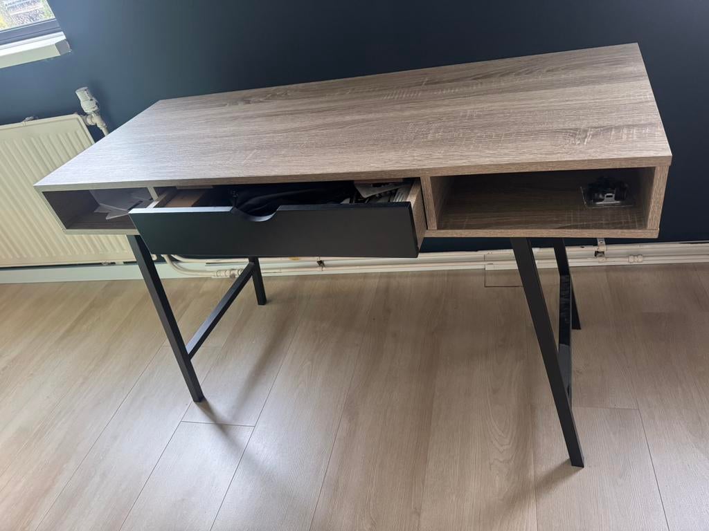 Bureau ABBETVED 48x120 licht eiken kleur/zwart, Ophalen of Verzenden, Gebruikt