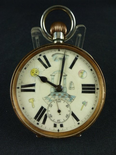 Antiek zakhorloge met Vrijmetselaars symboliek, Antiek en Kunst, Ophalen of Verzenden