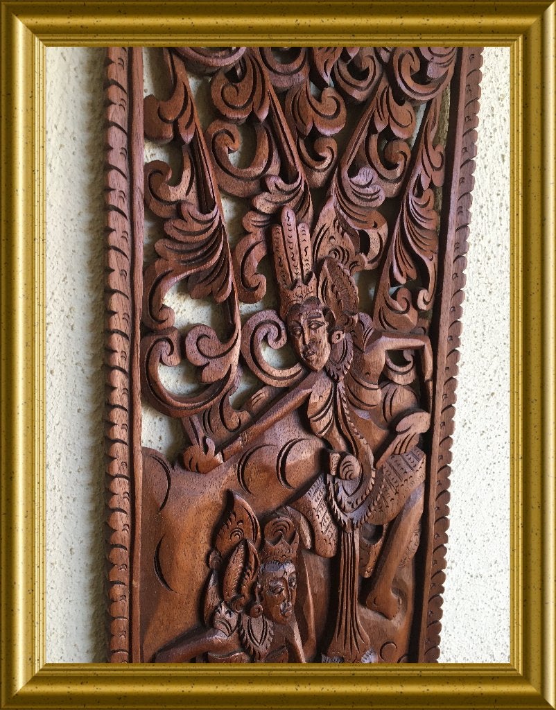 Prachtig Aziatisch houtsnijwerk paneeltje, Houtsnijwerk, Ophalen of Verzenden, Handgemaakt, 20 - 50 cm