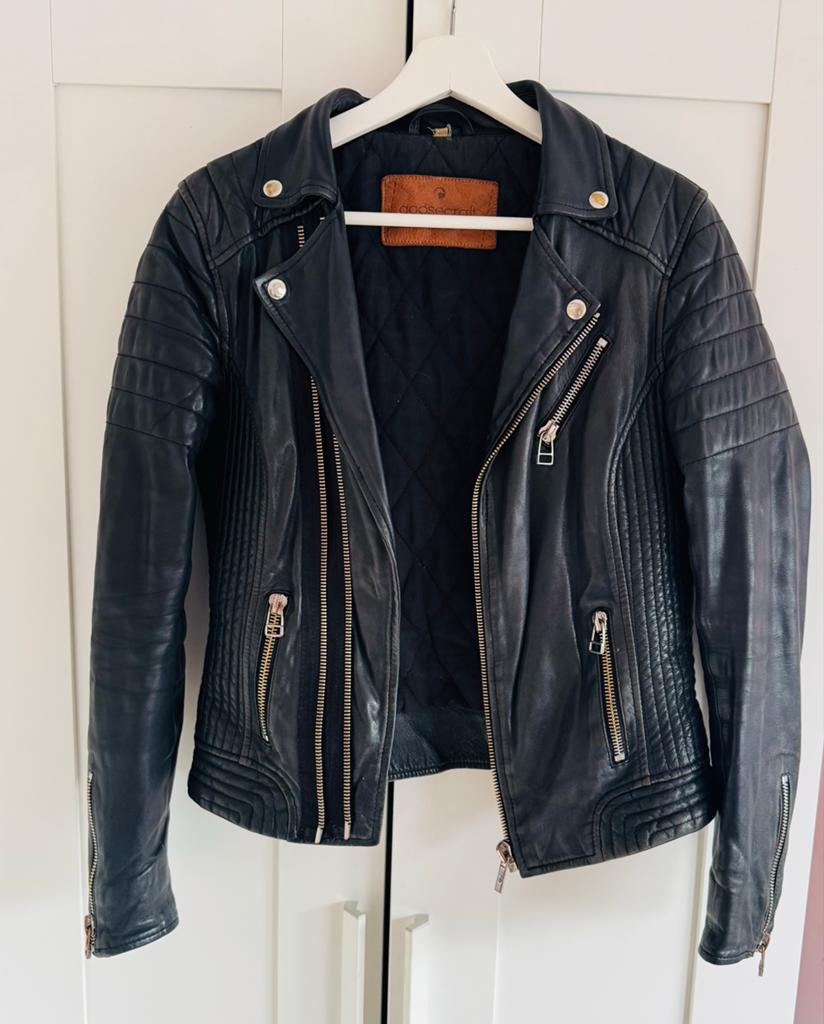 Goosecraft Leren Bikerjack Zwart Maat S, Ophalen of Verzenden, Gedragen, Maat 36 (S), Zwart