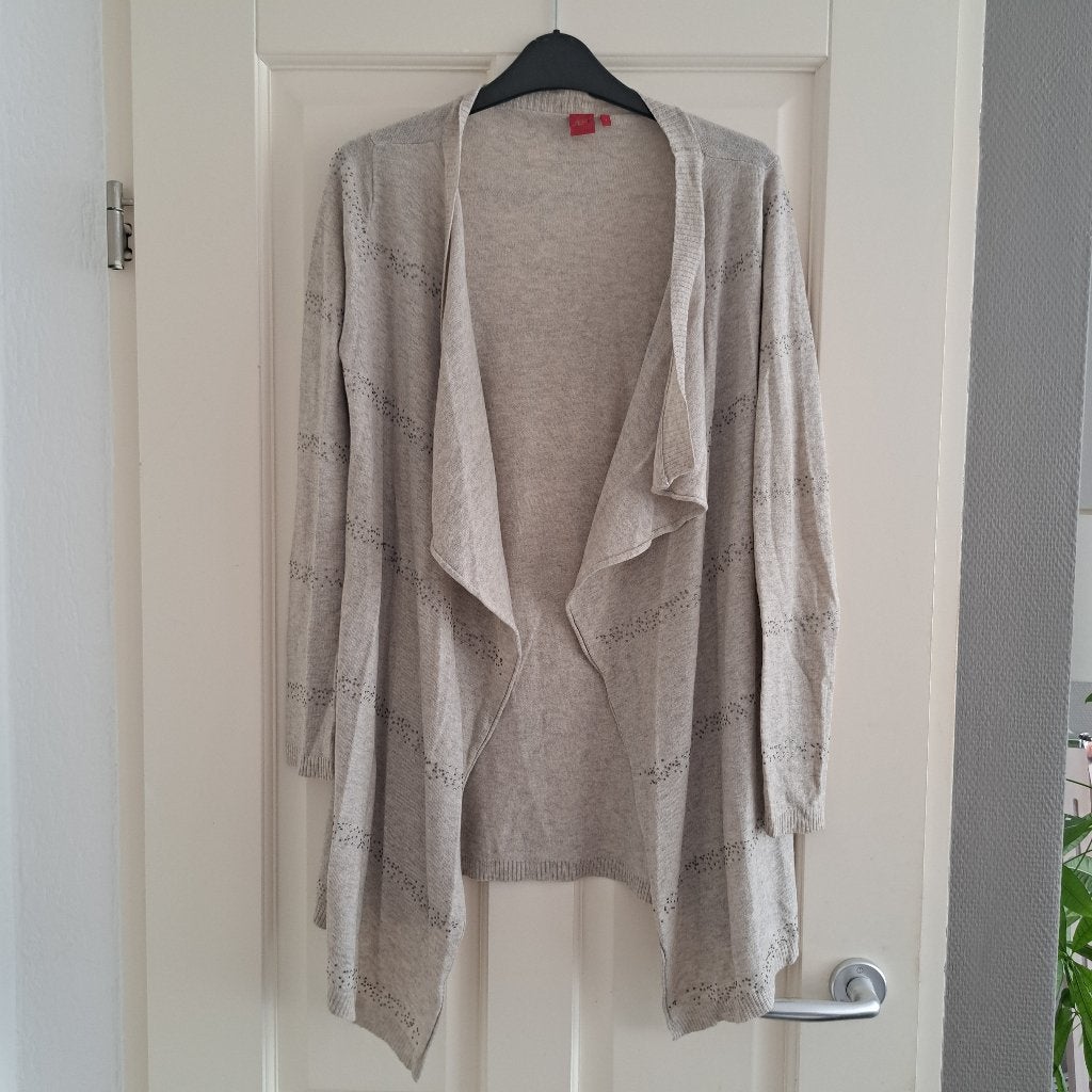 JEFF luxe wollen/zijde vest met watervalhals grijs S 49897, Jeff, Beige, Ophalen of Verzenden, Zo goed als nieuw