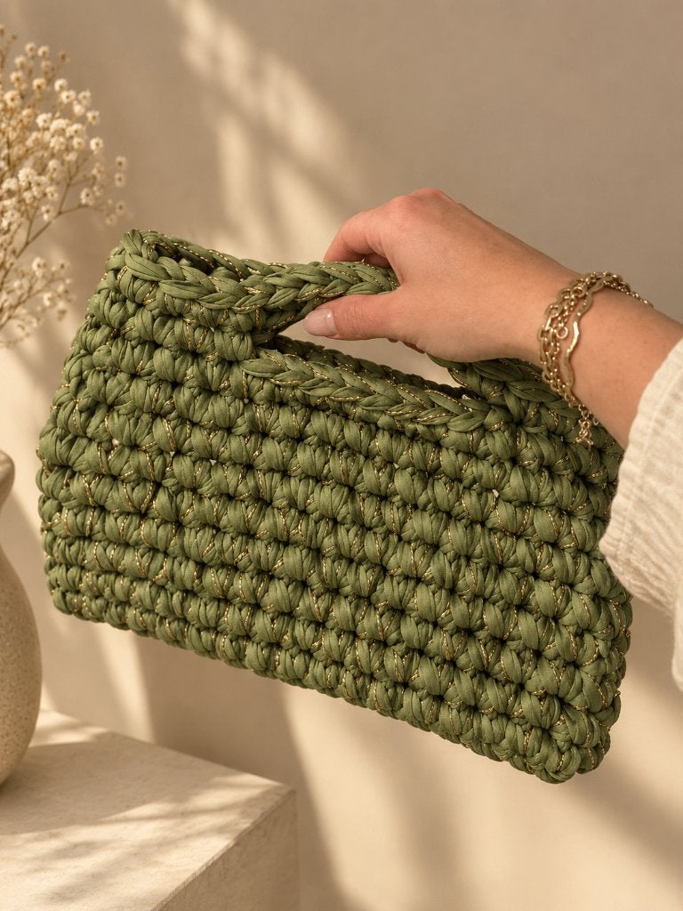 Olijfgroene clutch met gouden details, Sieraden, Tassen en Uiterlijk, Ophalen of Verzenden, Nieuw, Groen, Avondtasje