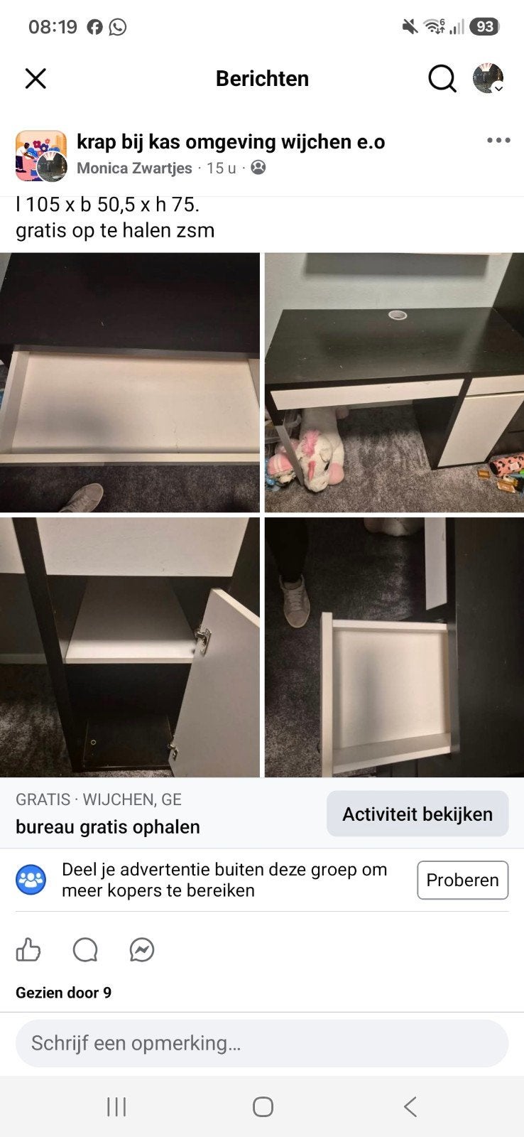 Zwart/wit bureau met lades en opbergruimte gratis op te hale, Ophalen, Gebruikt, Spaanplaat of MDF, Overige merken