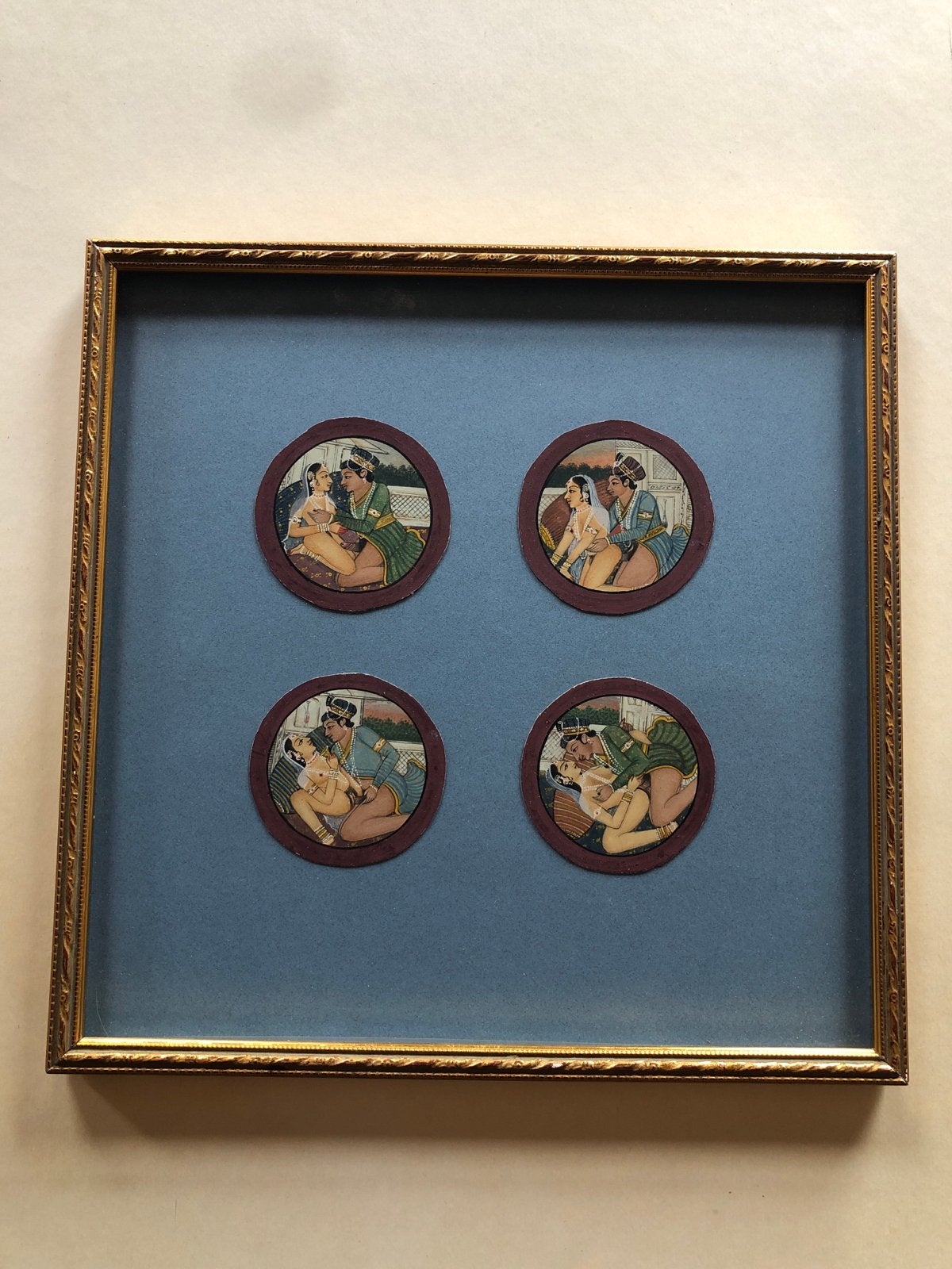 Set van 4 Indiase Kama Sutra miniaturen in lijst, Ophalen of Verzenden