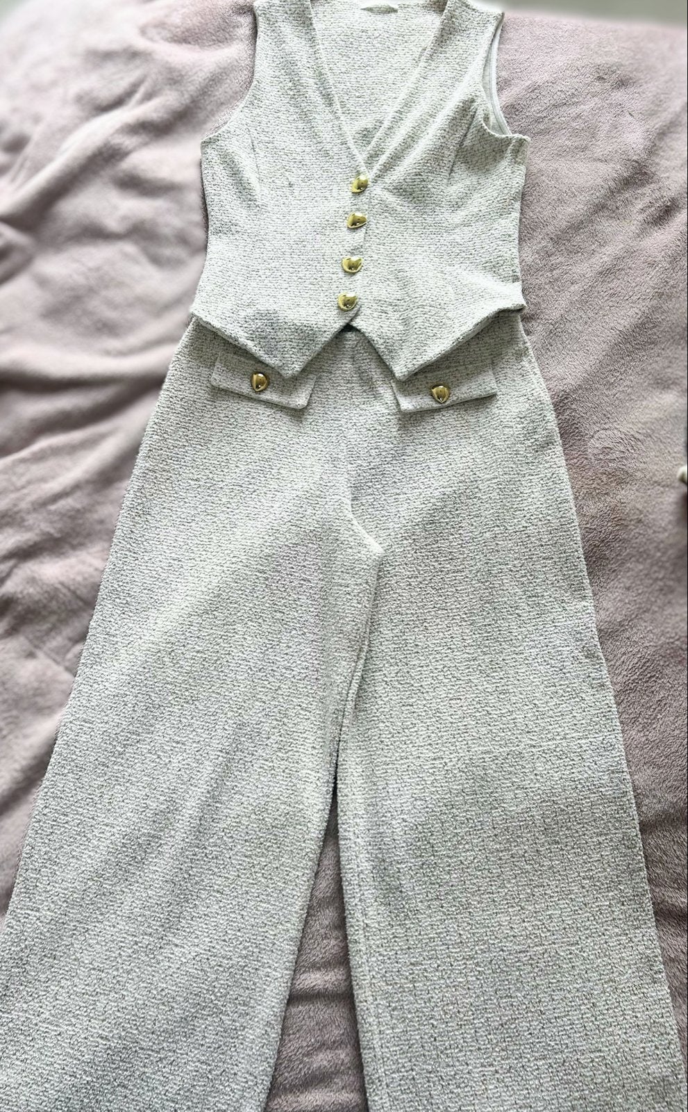 Zara tweed gilet en broek set - Maat L, Kostuum of Pak, Wit, Maat 42/44 (L), Ophalen of Verzenden