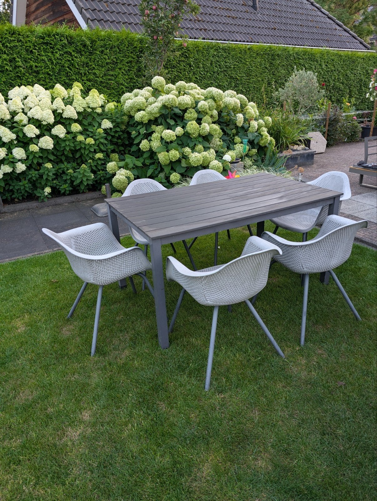 Gratis afhalen Tuinset met tafel (1,50 x 0,90 m) + 6 stoelen, Tuin en Terras, Tuinsets en Loungesets, Ophalen, Gebruikt, 6 zitplaatsen