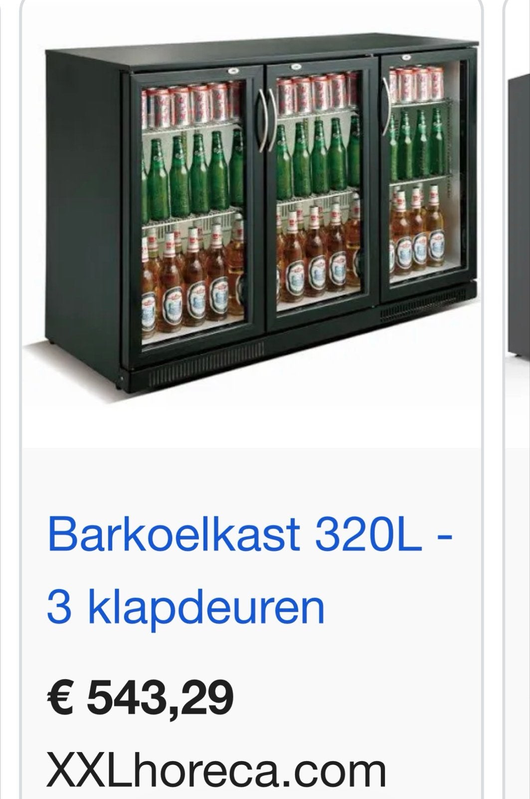 Barkoelkast 320L - 3 klapdeuren en verlichting, Ophalen, Gebruikt, Koelen en Vriezen