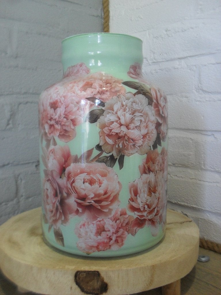 5  decoupage vaas (groen), Overige kleuren, Handgemaakt, 25 cm, Nieuw