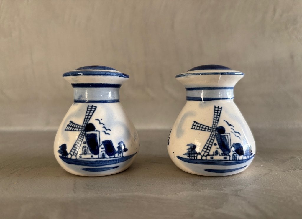 Vintage Peper en Zout Stel Molens Delfts Blauw 6 cm, Ophalen of Verzenden