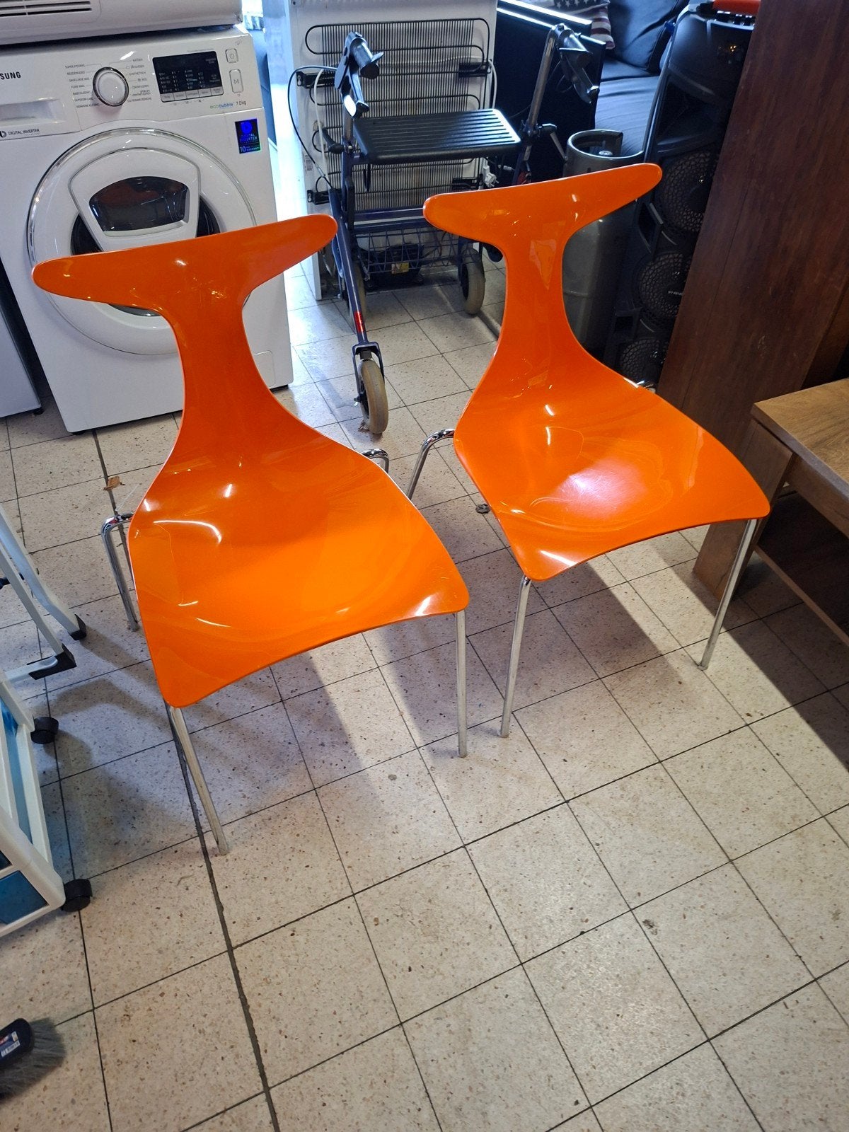 Set van 2 oranje design stoelen - Delfy by Gino Garlatti, Ophalen, Gebruikt, Twee, Overige kleuren