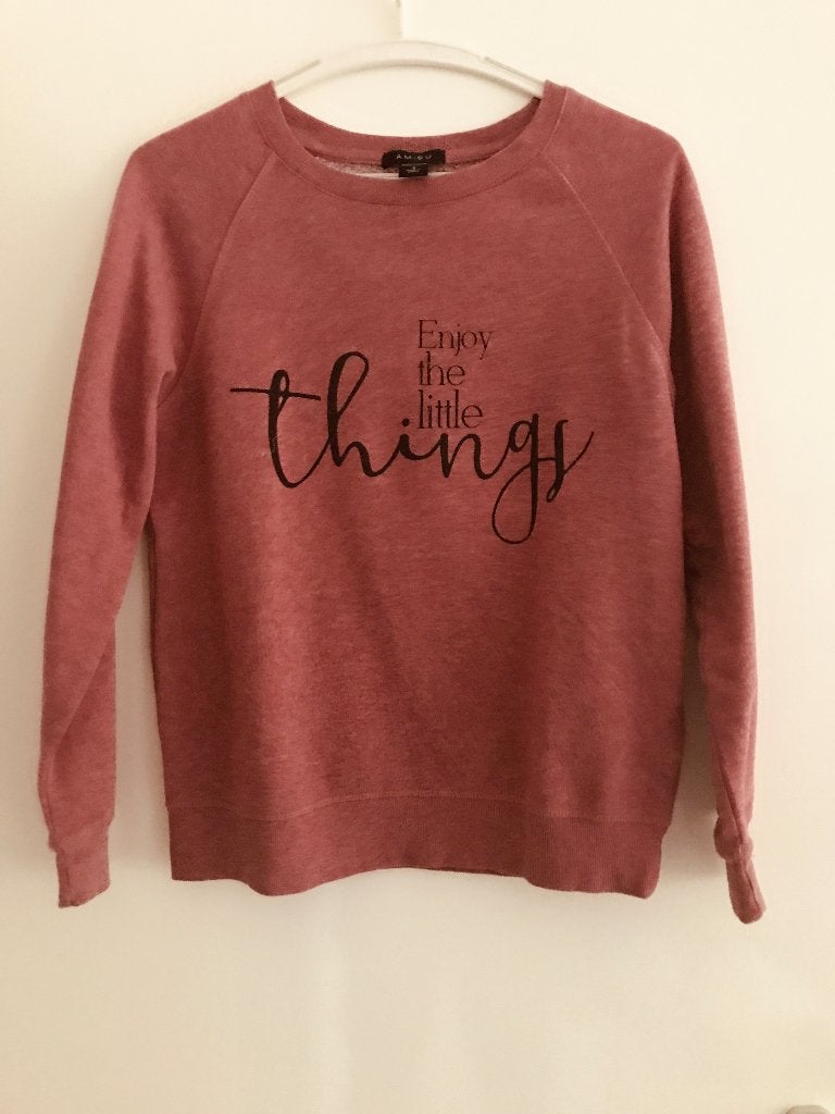 AMISU sweater met 'Enjoy the little things' opdruk, Ophalen of Verzenden, Zo goed als nieuw, Roze, Maat 36 (S)