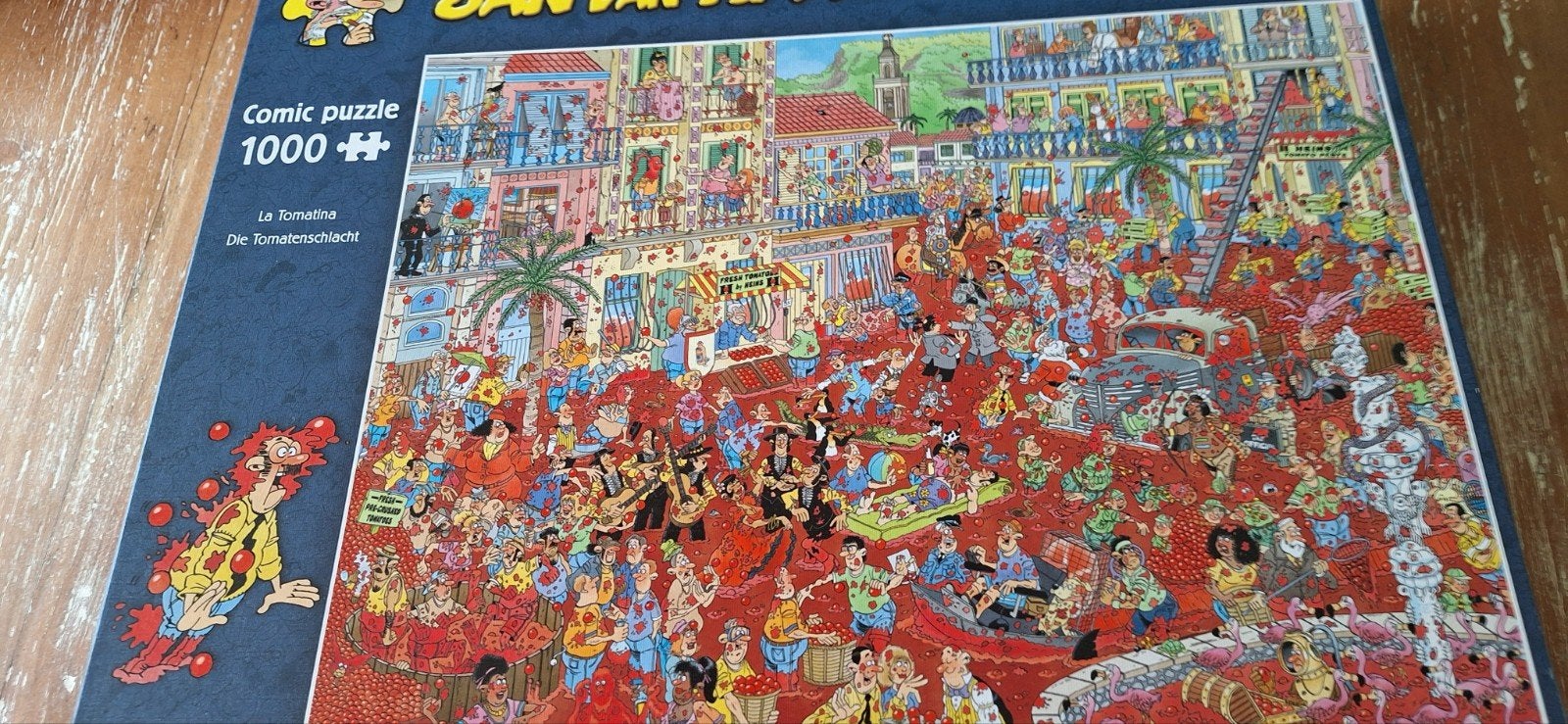 Jan van Haasteren La Tomatina 1000 stukjes puzzel, Hobby en Vrije tijd, Ophalen, 500 t/m 1500 stukjes, Zo goed als nieuw, Legpuzzel
