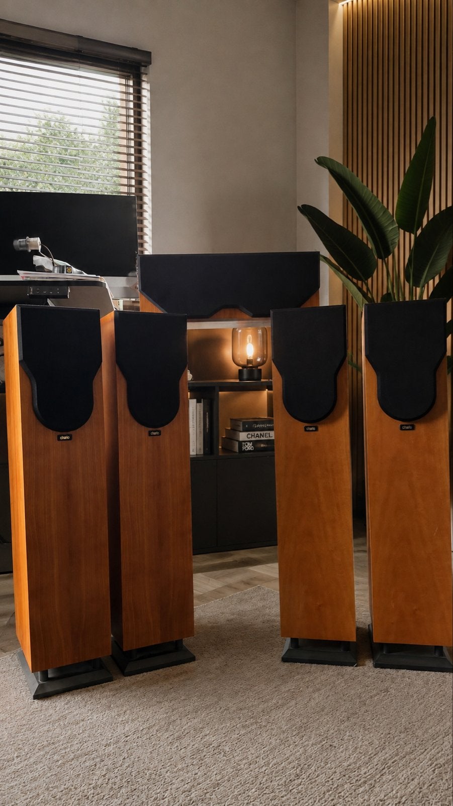 Chario Hi-Fi Speakerset - Vloerstaand en Center Speaker, Gebruikt, Speakerset, Geschikt voor surround/home cinema, Ophalen