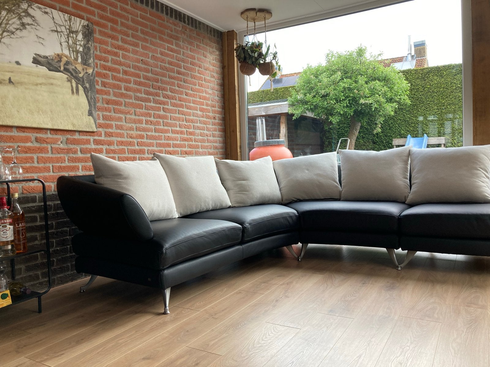 Rolf Benz 222 Ziteiland - Grote Hoekbank Zwart Leer