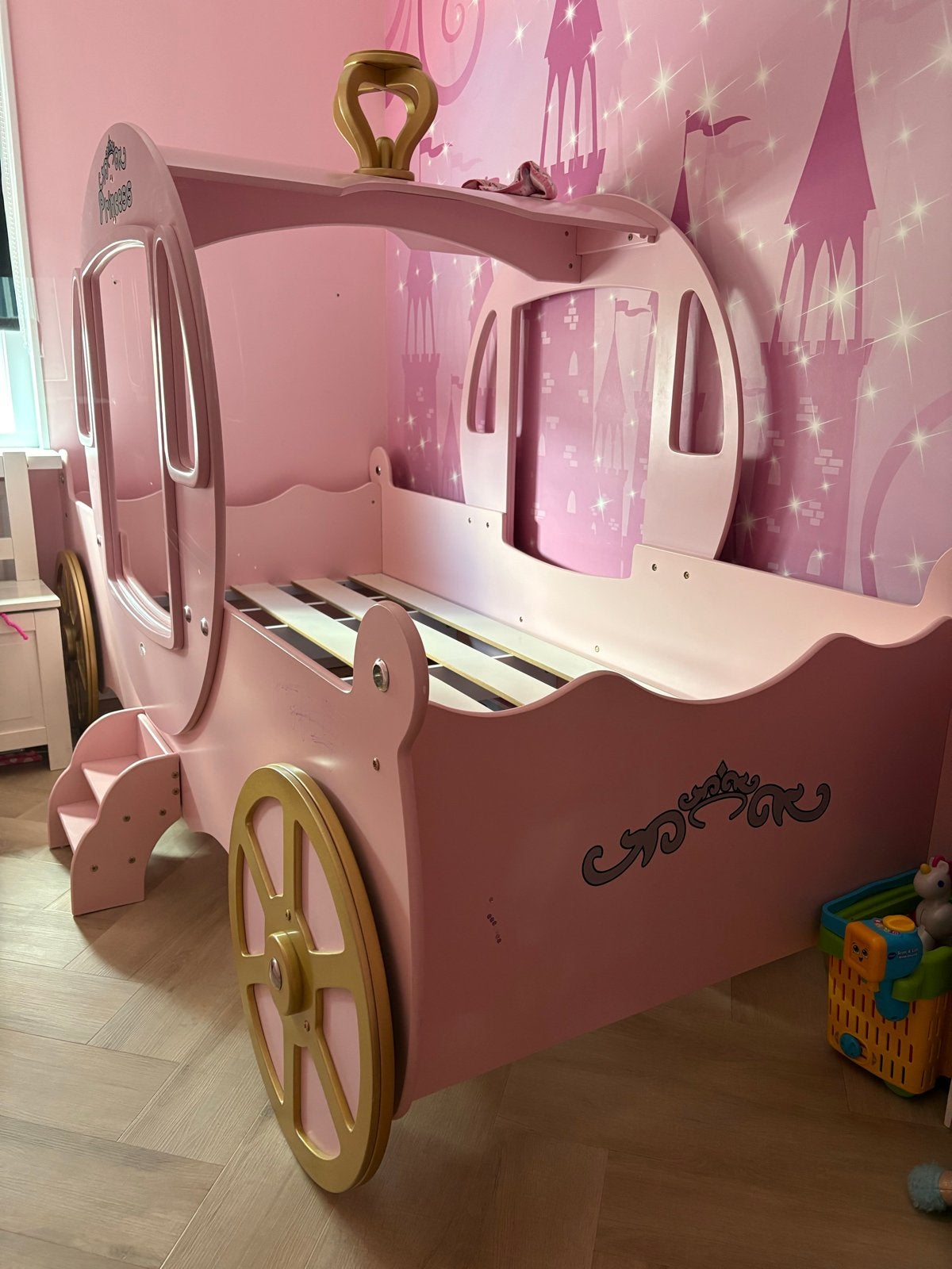 Roze Koetsbed voor prinsessen, 85 tot 100 cm, Gebruikt, Ophalen of Verzenden, Lattenbodem