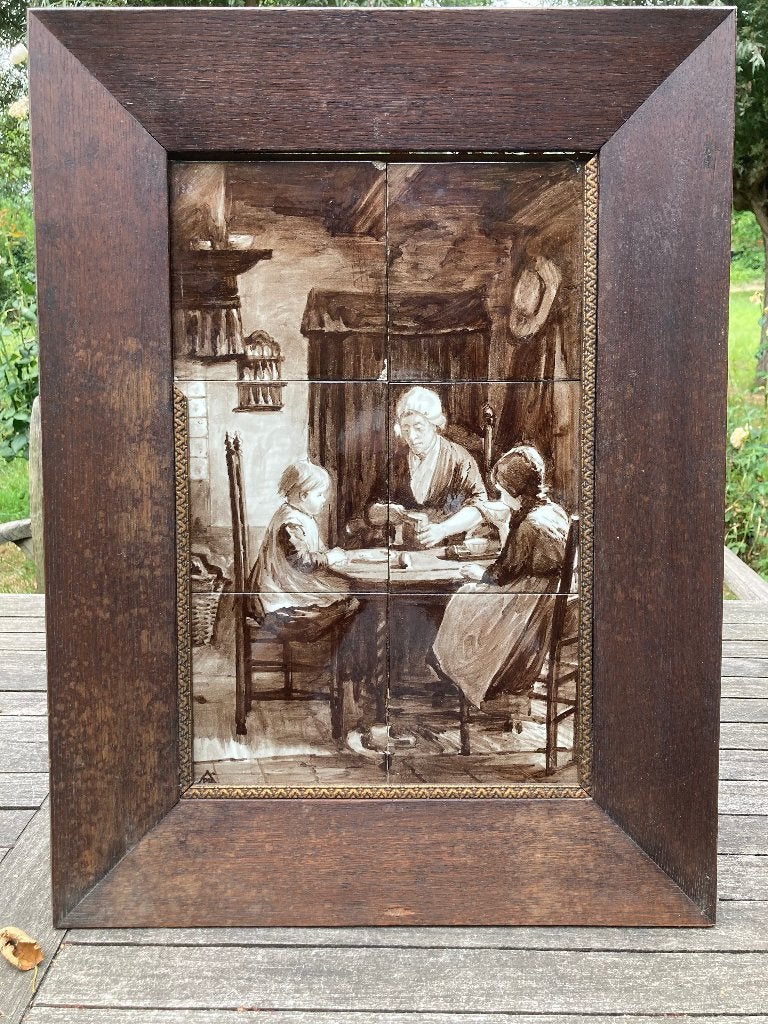 Mangaan 6-tegeltableau Plateelbakkerij Delft Hilversum Artz, Ophalen of Verzenden
