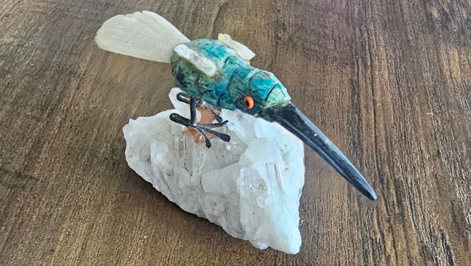 Handgemaakte Kolibrie Sculptuur op Kristallen Basis, Antiek en Kunst, Minder dan 20 cm, Natuurlijk materiaal, Ophalen of Verzenden