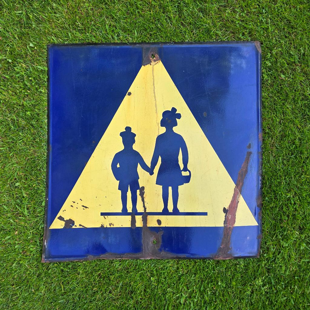 Vintage Frans Emaille Bord - Overstekende Kinderen 70x70 cm, Ophalen of Verzenden, Gebruikt, Reclamebord