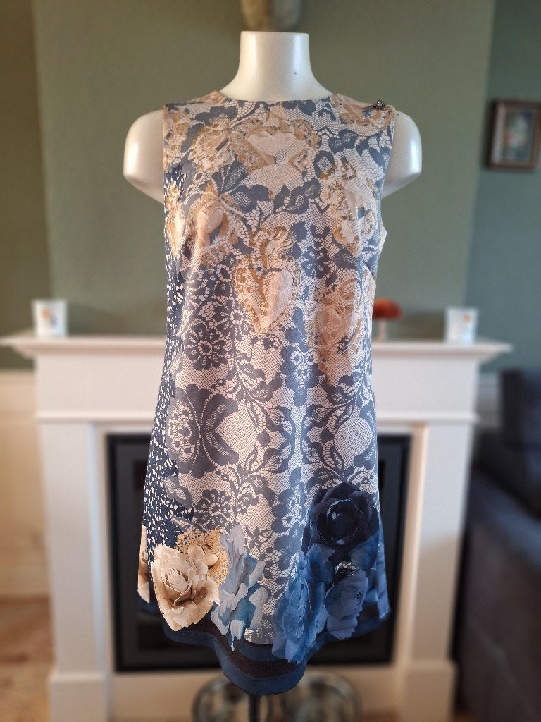 Amor de Cuba blauwe paisley jurk 40, Maat 38/40 (M), Zo goed als nieuw, Knielengte, Amor de Cuba