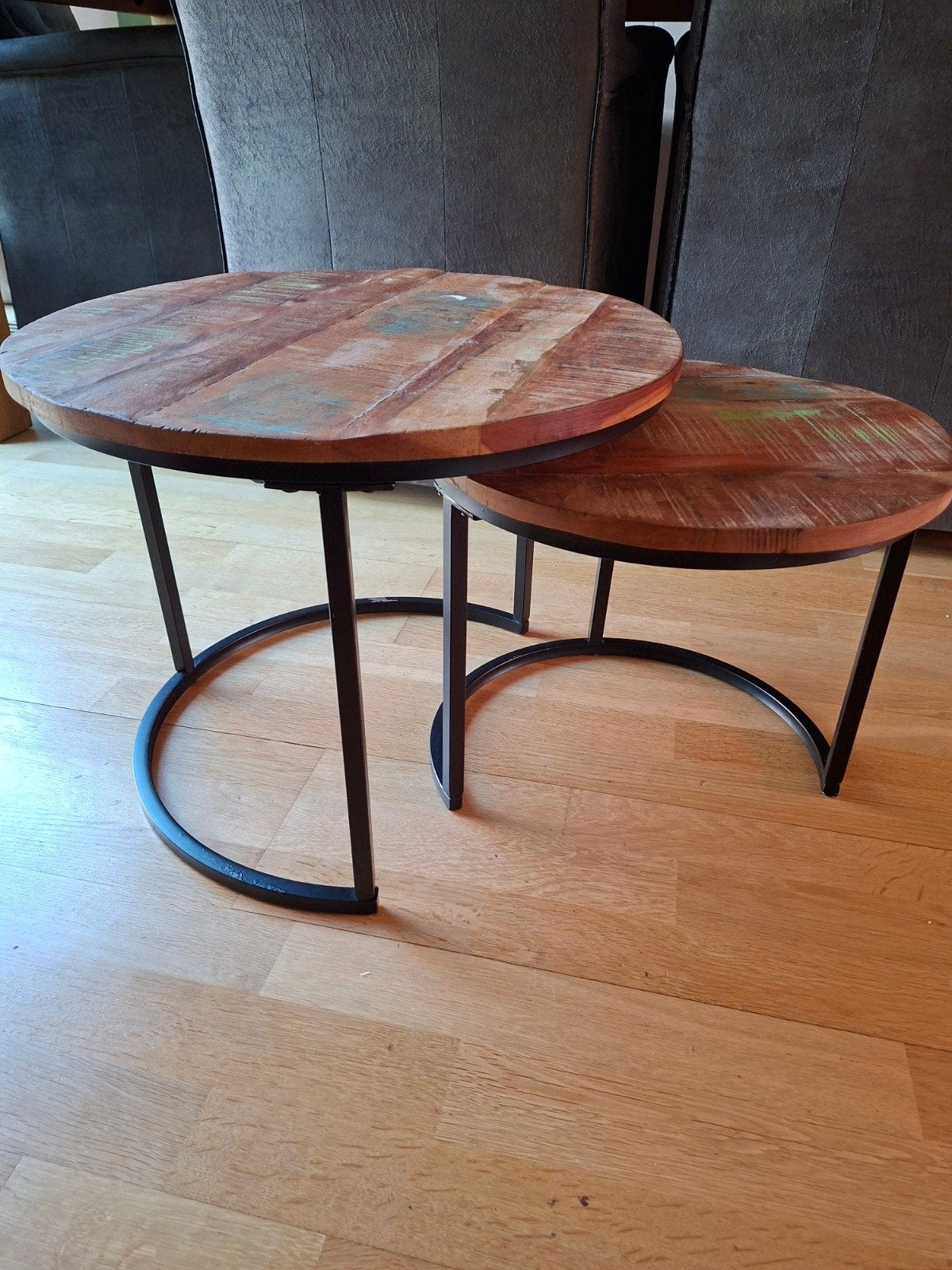 Salontafel set rond  2 stuks massief hout, Huis en Inrichting, Ophalen, 50 tot 100 cm, Rond, 50 tot 100 cm