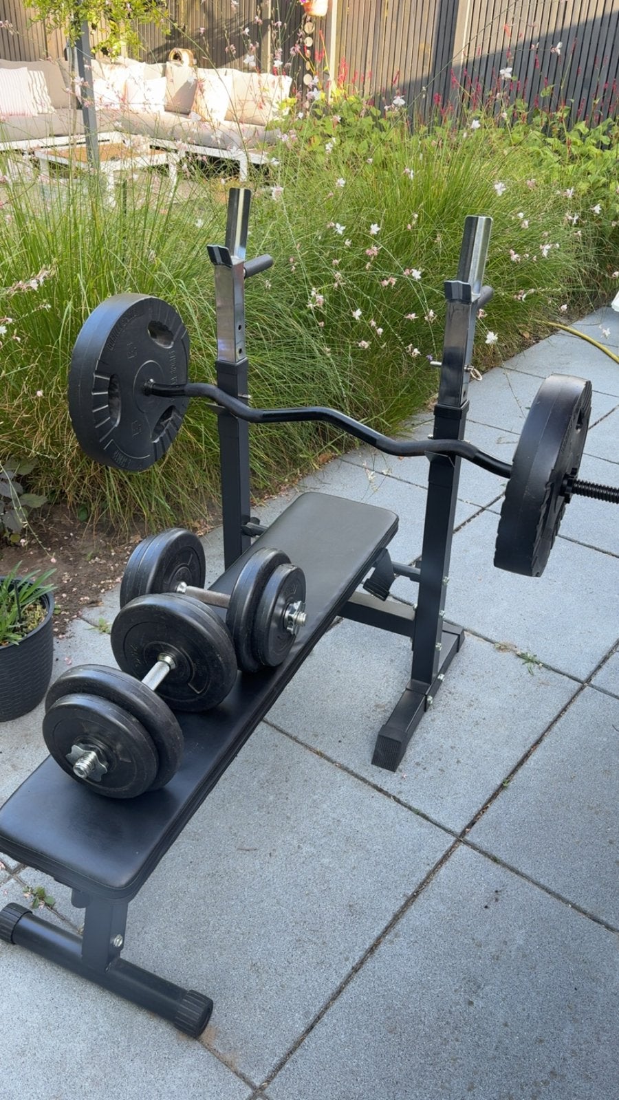 Halterbank met dumbels, Ophalen, Zo goed als nieuw, Armen, Fitnessbank