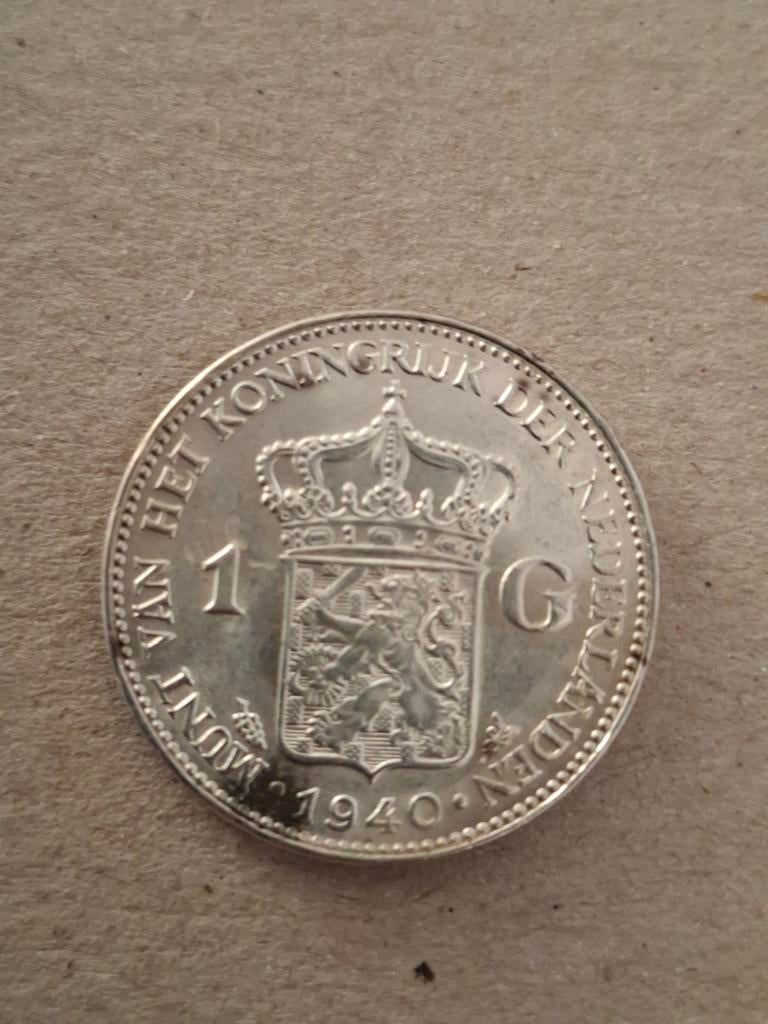 Nederland 1 gulden 1940 zilver Wilhelmina, 1 gulden, Zilver, Ophalen of Verzenden, Koningin Wilhelmina
