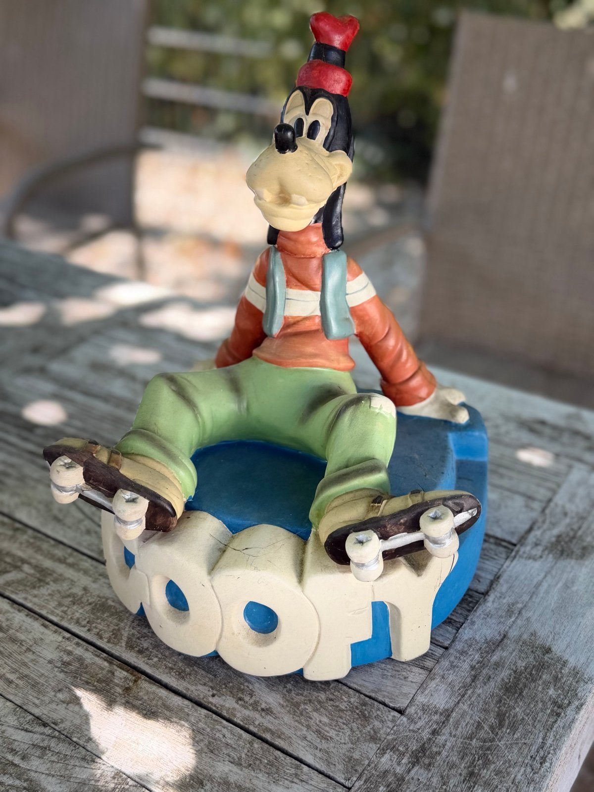Vintage Goofy beeldje op skateboard - Disney verzamelobject, Ophalen of Verzenden, Goofy of Pluto, Gebruikt, Beeldje of Figuurtje