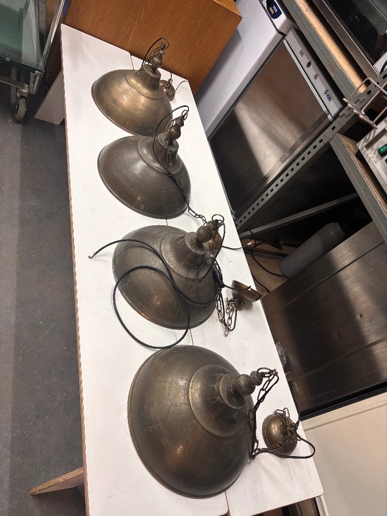 4x Messing biljart lampen origineel, Gebruikt, Overige typen, E27 (groot), Ophalen