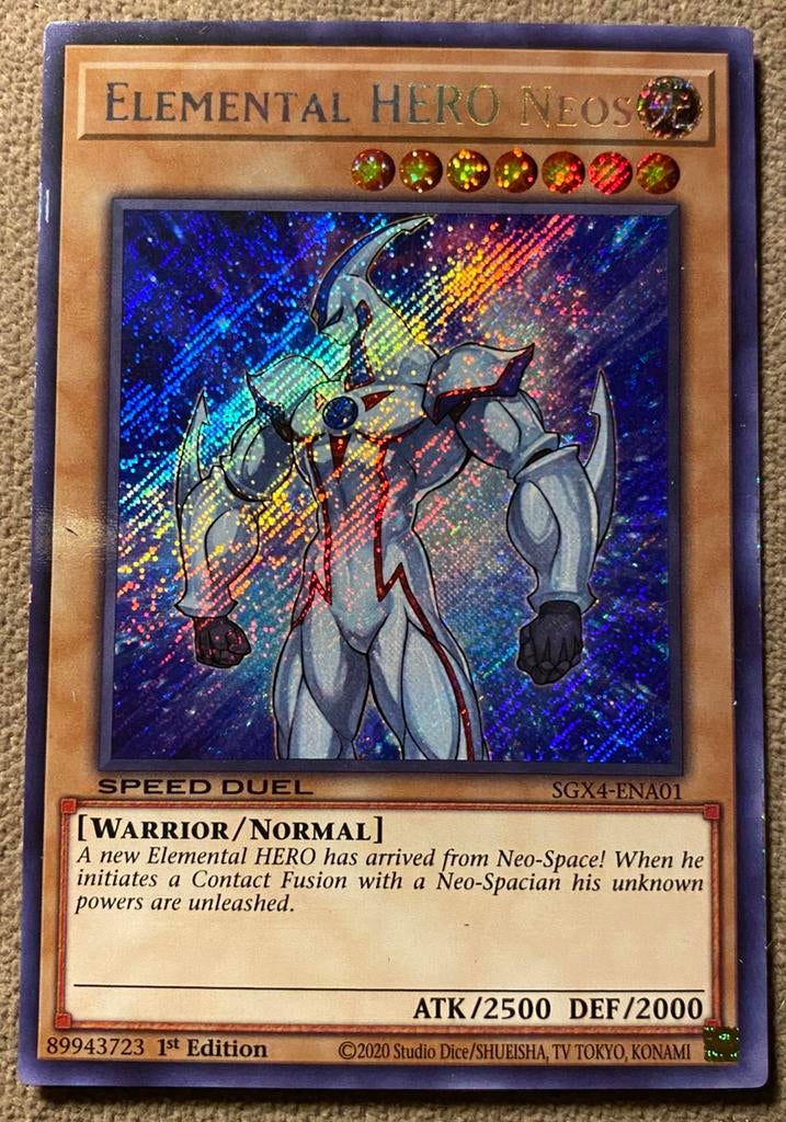 Yu-Gi-Oh! Elemental HERO Neos SGX4 1st Edition !, Ophalen of Verzenden, Gebruikt, Losse kaart, Foil