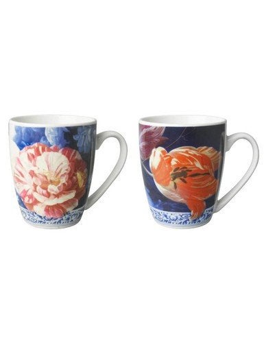 Heinen Delfts Blauw mokken Bloemen Gouden Eeuw set van 2, Overige merken, Keramiek, Delftsblauw, Heinen Delfts Blauw