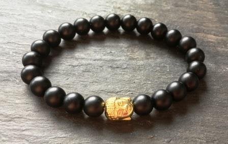 Armband van matte Onyx met Boeddha-kraal, Zwart, Nieuw, Ophalen of Verzenden, Met bedels of kralen