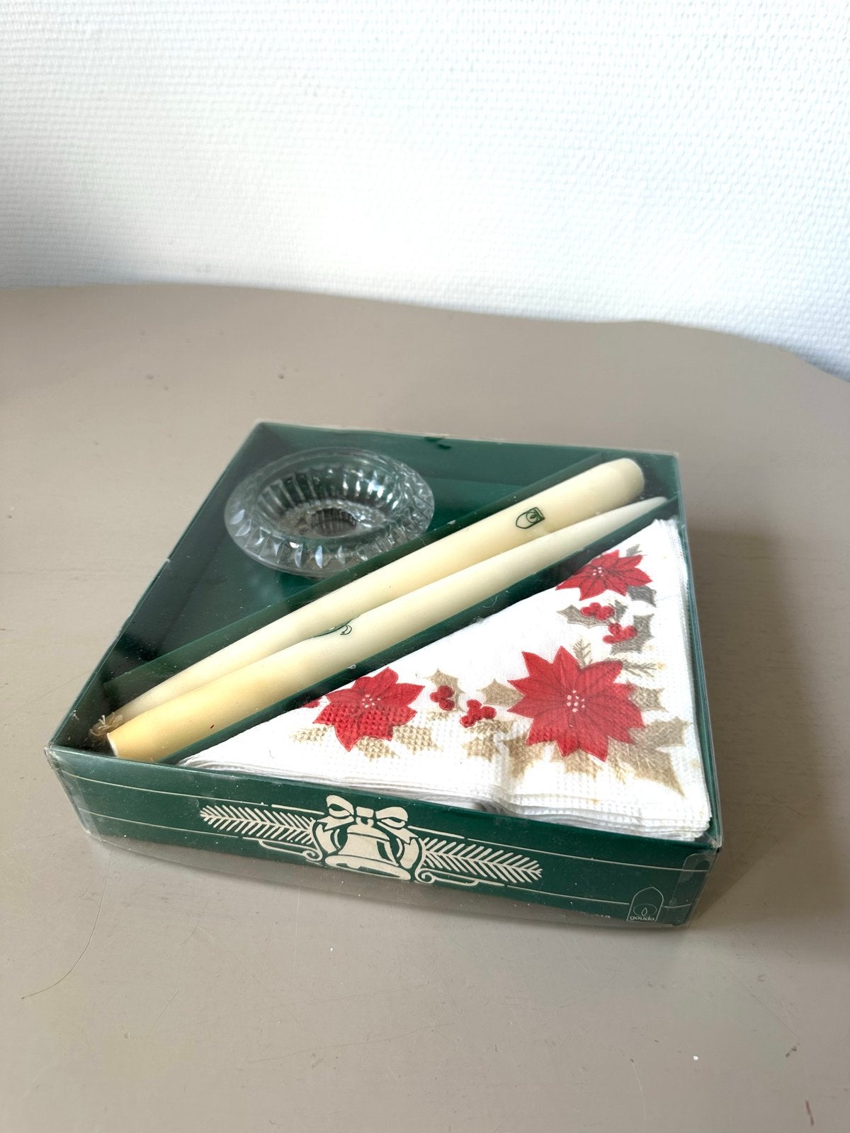 Gouda kaarsen, servetten en kandelaar, Ophalen of Verzenden