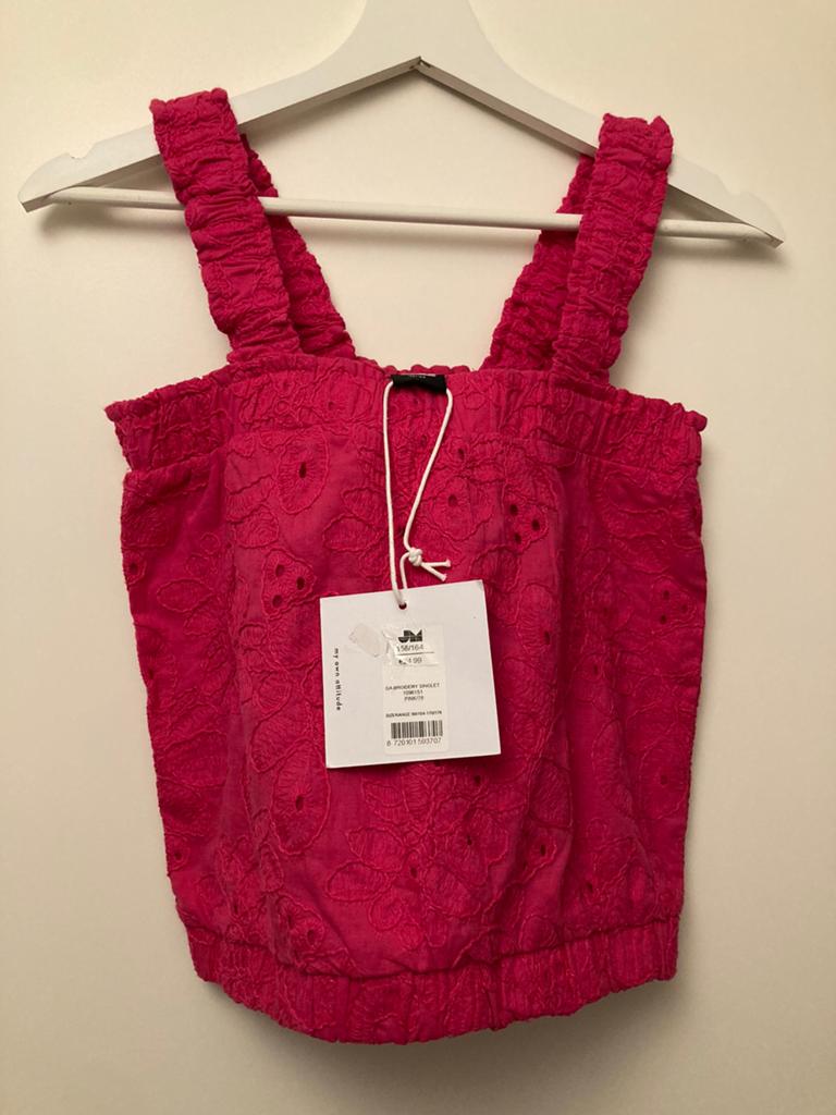 Roze BRODERIE blouse JM Top hemdje 158 fuchsia, Ophalen of Verzenden, Zo goed als nieuw, Meisje, Shirt of Longsleeve