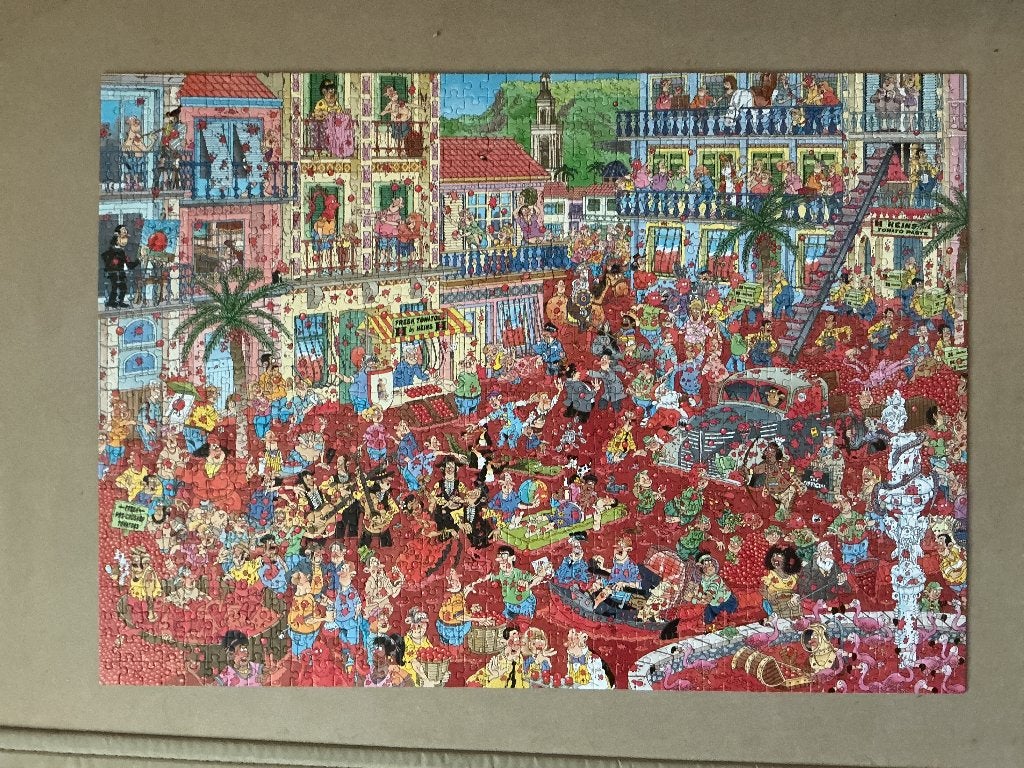 Jan van Haasteren La Tomatini  1000 stukjes, Ophalen of Verzenden, 500 t/m 1500 stukjes, Gebruikt, Legpuzzel