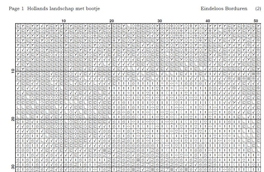 Borduurpatroon: Hollands landschap met bootje, Zwolle, Patroon, Verzenden, Eindeloos Borduren