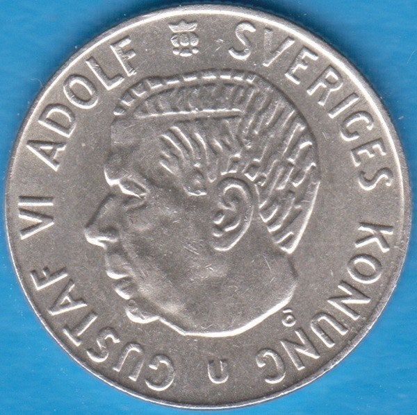 Zweden 1 Kroon 1967 U Gustaf VI zilver KM# 826 in munthouder, Postzegels en Munten, Ophalen of Verzenden, Overige landen, Losse munt