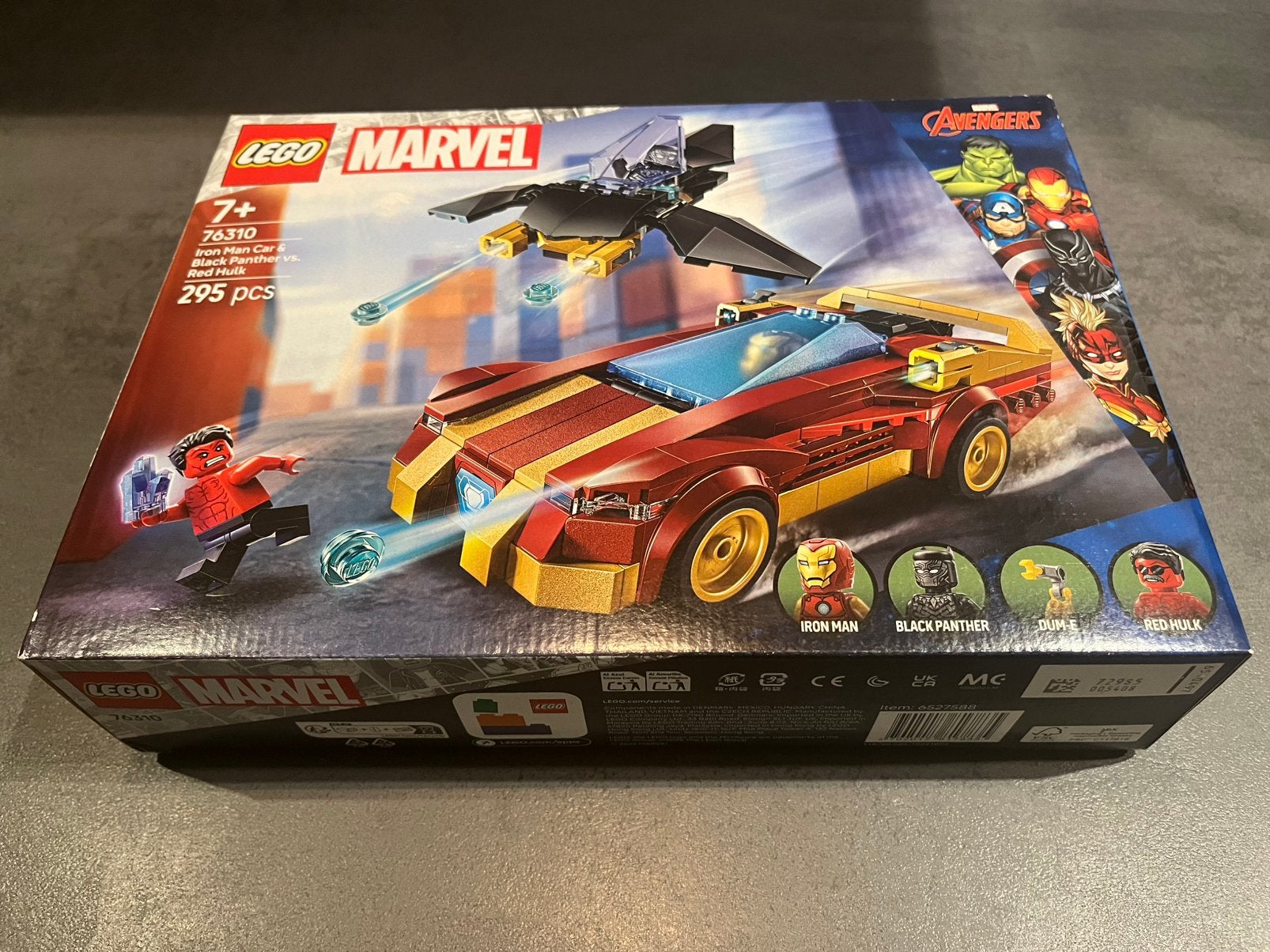 Lego 76310  Iron Mans auto en Black Panther vs. Rode Hulk, Ophalen of Verzenden, Zo goed als nieuw
