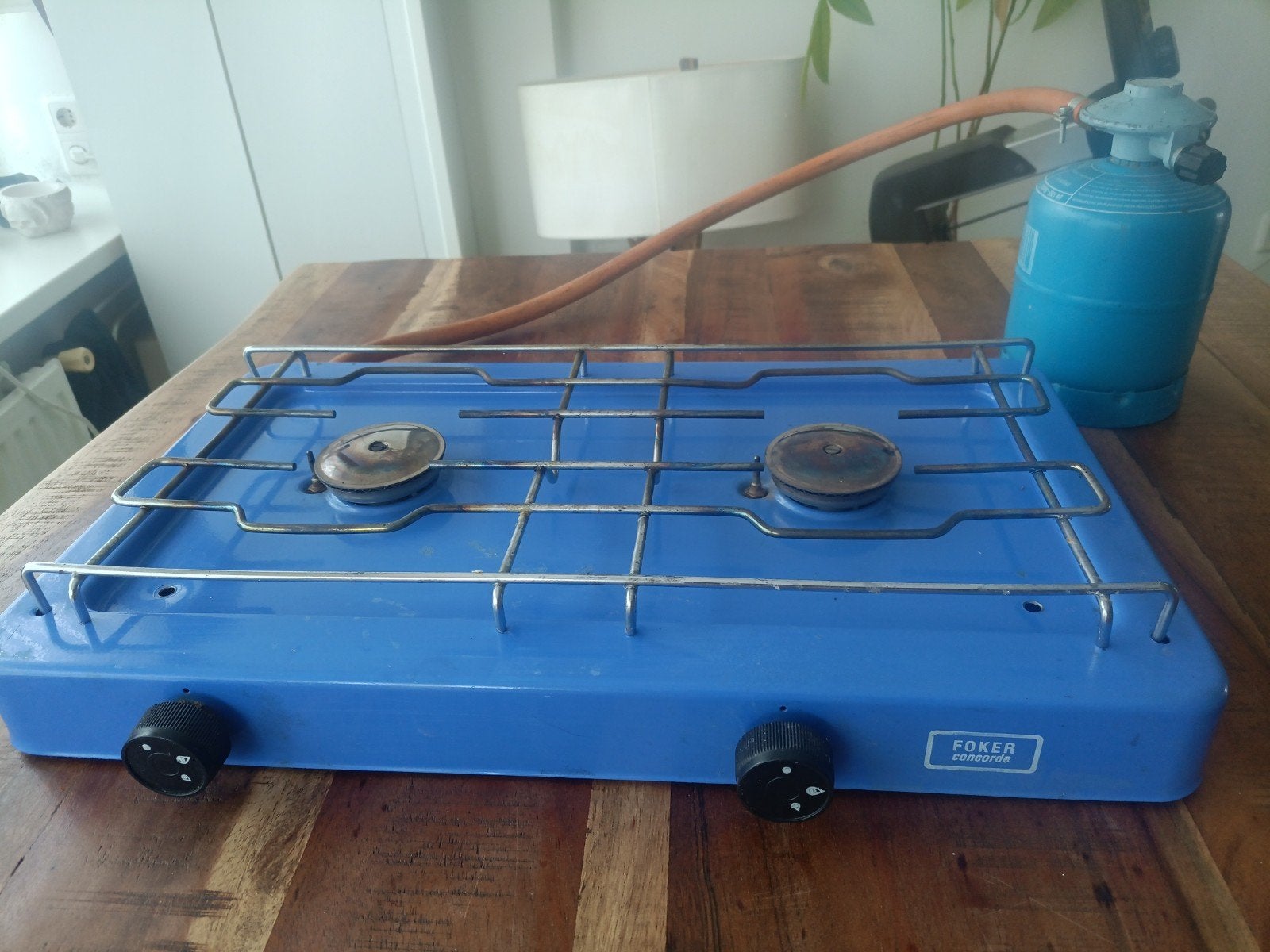 Foker Concorde 2-pits gasfornuis met gasfles, Ophalen of Verzenden, Gebruikt