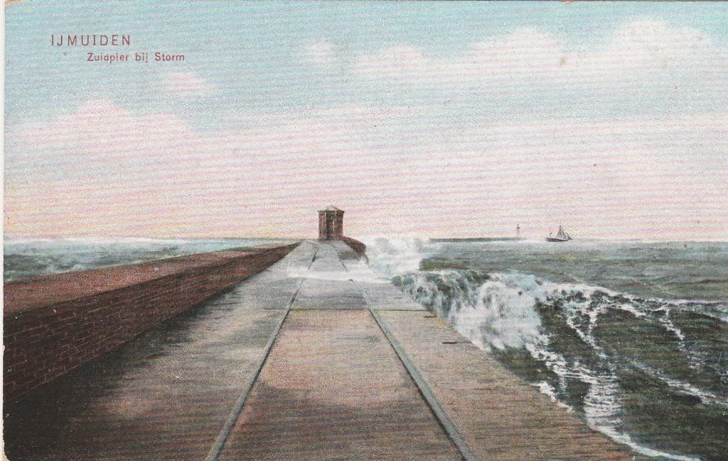 ijmuiden- zuidpier, Verzamelen, Ansichtkaarten | Nederland, Ophalen of Verzenden, 1940 tot 1960, Noord-Holland