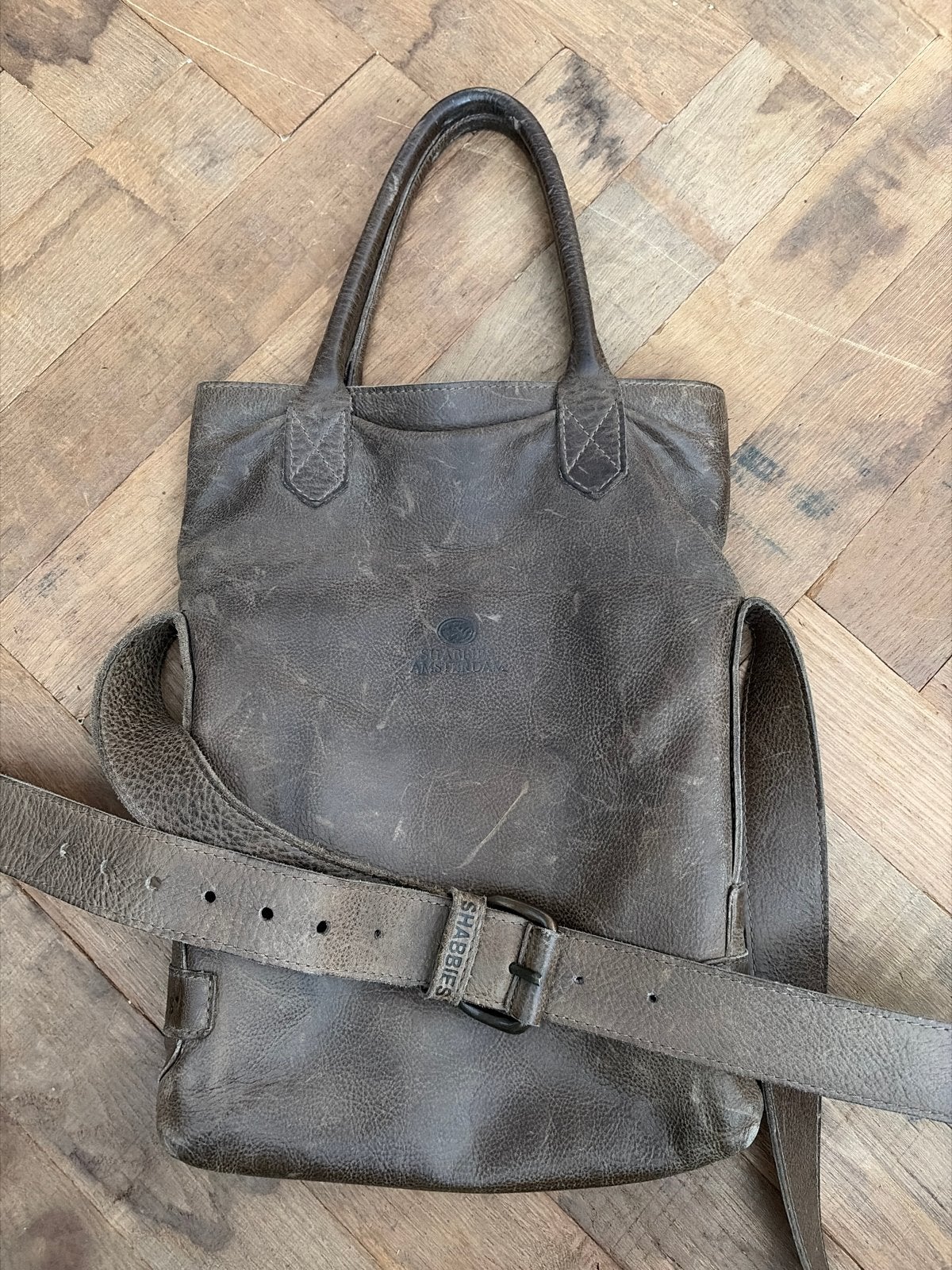 Shabbies Amsterdam Leren Handtas/Schoudertas - Taupe, Verzenden, Gebruikt, Overige kleuren, Handtas